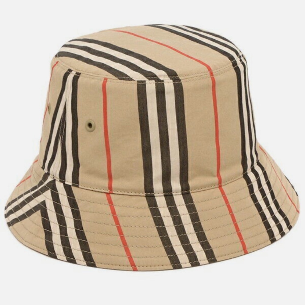AUTHENTIC BURBERRY Icon Stripe Reversible Brighton Beige Bucket Hat